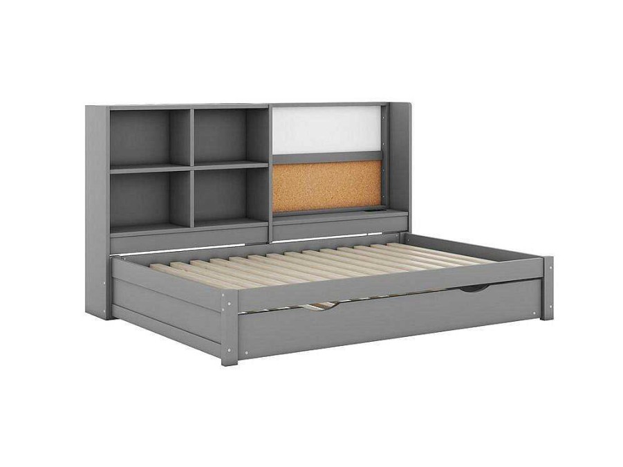 ModernLuxe Bed Met Slaaplade | Dagbed Met Onderschuifbed - 90X200Cm - Met Tekentafel En Opbergvakken - Grijs