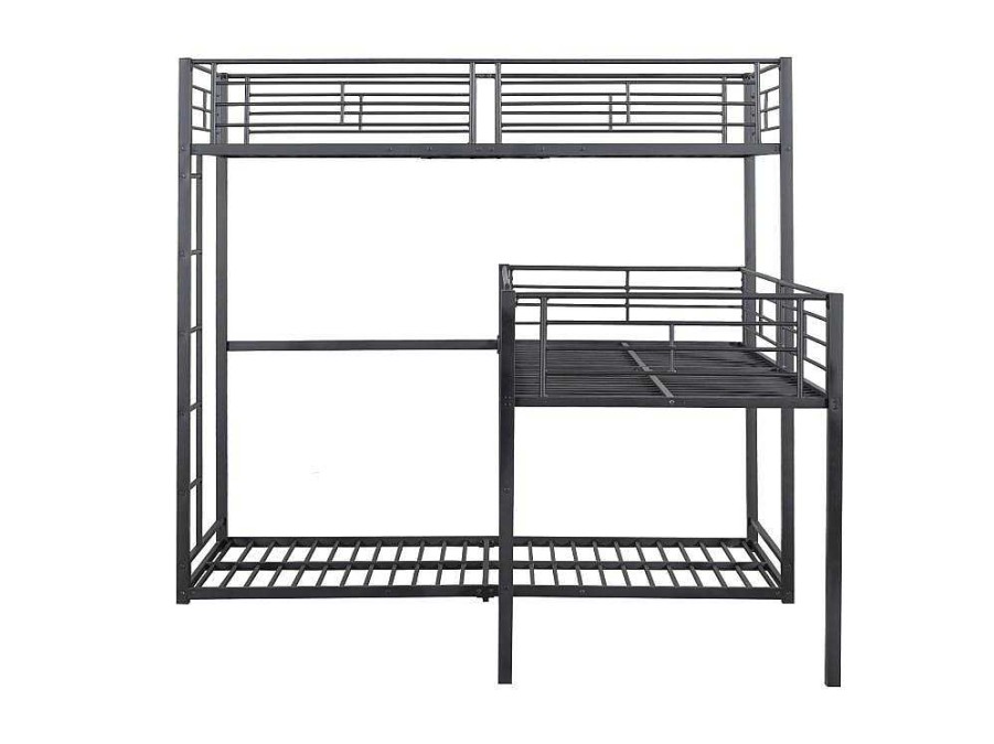 Vente-unique Kinderbed Stapelbed | Driedubbele Stapelbedden 90 X 200 Cm - Hoge Reling En Ladder - Metaal - Zwart