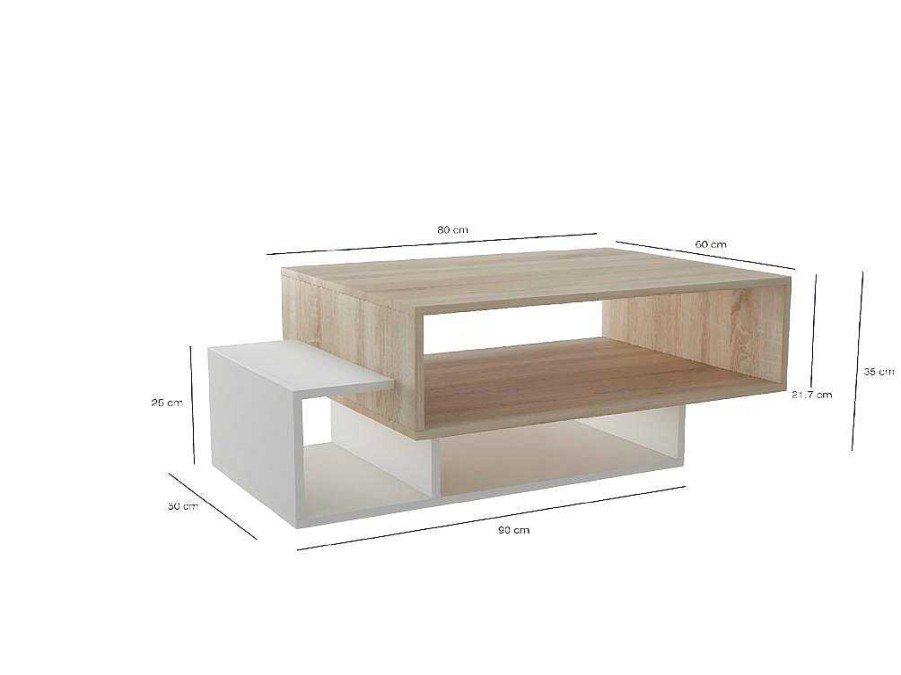 EPIKASA Salontafel | Elisa Koffietafel, Wit, Sonoma, 100X60X35 Cm, Epikasa