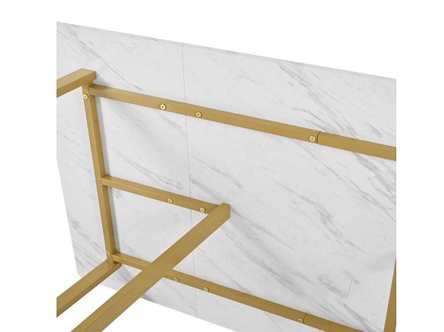 ModernLuxe Eettafel | Eettafel 140X80 Cm - Metalen Structuur - Marmerpatroon Fineer - Wit & Goud