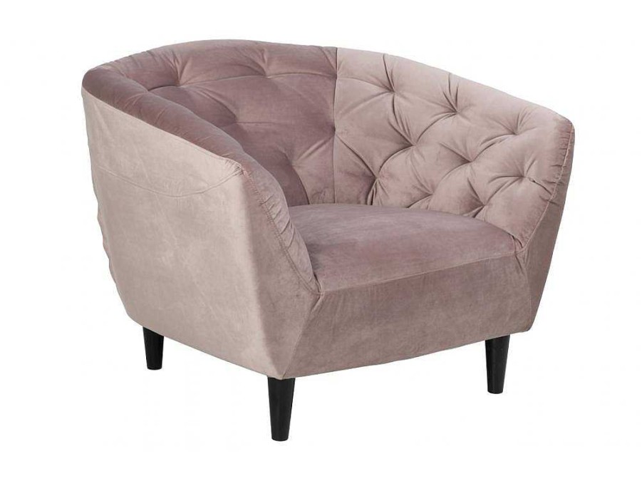 Vente-unique Fauteuil Met Holle Rugleuning | Rian Fauteuil In Dusty Rose Met Zwarte Poten.