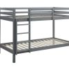 Vente-unique Kinderbed Stapelbed | Stapelbed Anicet Ii - 2 X 90X 190 Cm - Massief Grenen - Grijs + Matras