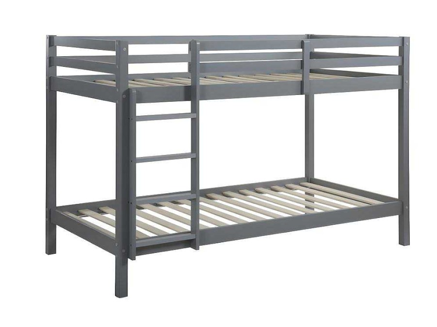 Vente-unique Kinderbed Stapelbed | Stapelbed Anicet Ii - 2 X 90X 190 Cm - Massief Grenen - Grijs + Matras