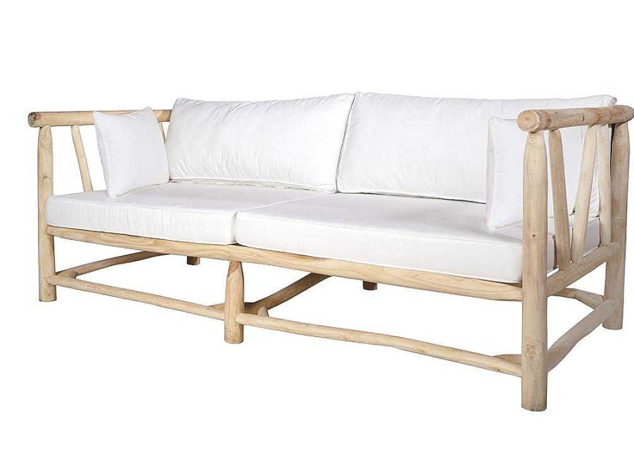 MYLIA Loungeset | Tuinbank Van Teakhout Met Kussens - Licht Naturel En Wit - Tulum