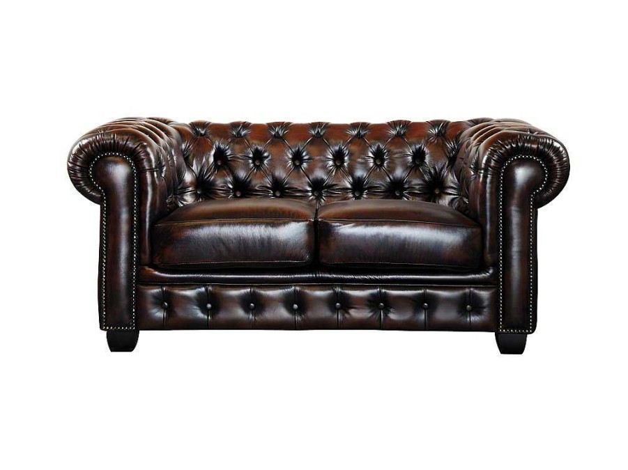 LINEA SOFA Tweezitsbank | Tweezitsbank Chesterfield Brenton 100% Buffelleer - Bruin Tinten