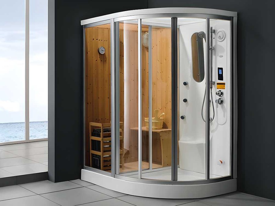 Shower & Design Douchecabine | Hoekdouchecabine Balneo-Hamam-Sauna Haumea - L157Xd110Xh215Cm Linkerhoek