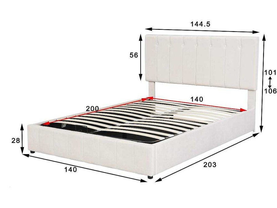 ModernLuxe Fluwelen Bed | Gestoffeerd Opbergbed - 140X200Cm - Stof Fluweel - Beige