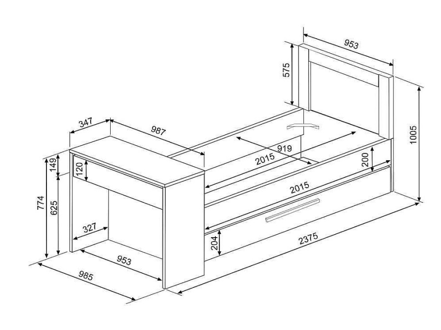 Vente-unique Bed Met Slaaplade | Stapelbed 2 X 90 X 200 Cm - Met Bureau - Kleur: Naturel En Antraciet - Vouani