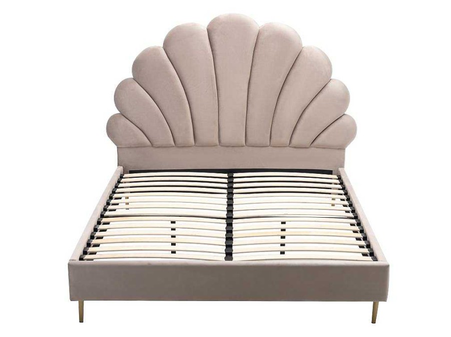 Vente-unique Fluwelen Bed | Bed Met Schelpvorm 140 X 190 Cm - Velours - Beige - Livaya