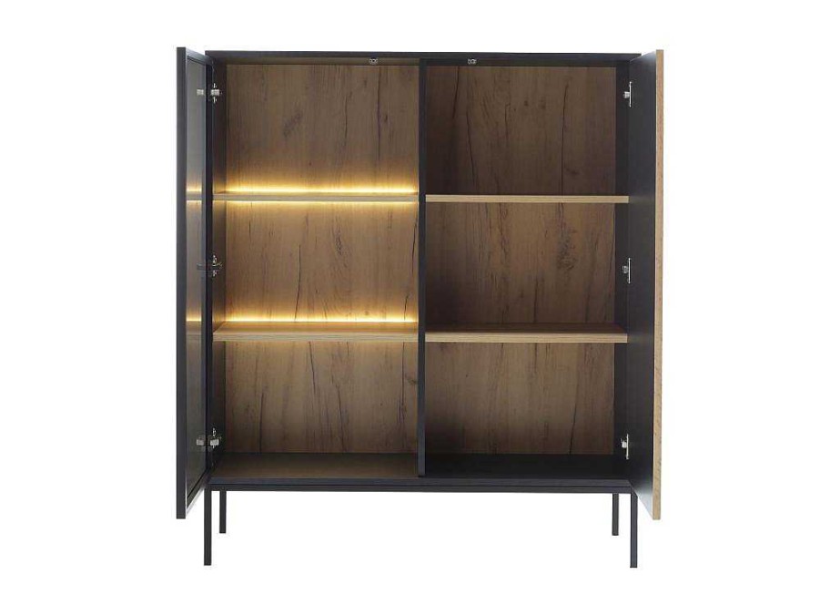 Vente-unique Boekenkast & Vitrine | Vitrinekast Met 2 Deurtjes Met Ledverlichting Van Mdf En Gerookt Glas - Zwart En Naturel - Ovila