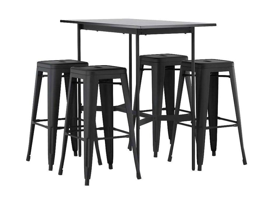 Vente-unique Barmeubel | Rax Barmeubelset Bartafel Zwart En 4 Tempe Barstoelen Zwart.