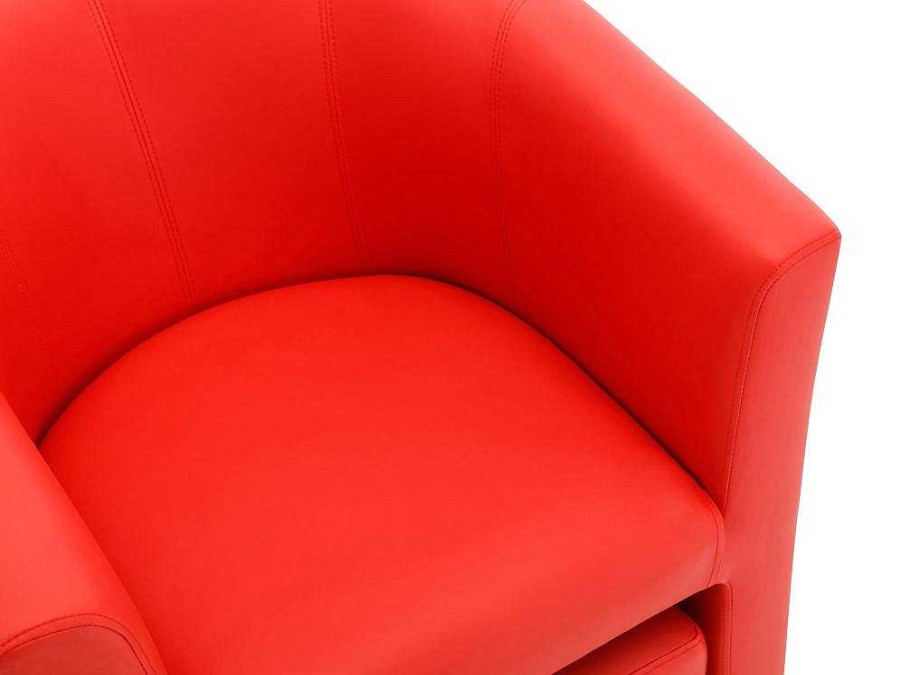 Vente-unique Fauteuil Met Holle Rugleuning | Fauteuil Met Holle Rugleuning En Poef In Rood Kunstleer Jovana