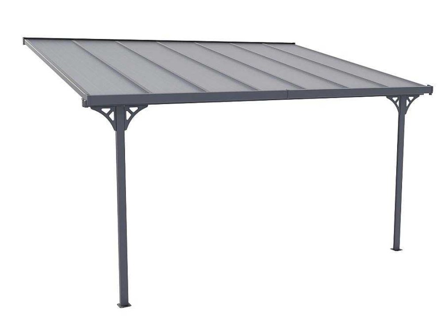 EXPERTLAND Prieel, Pergola, Gazebo En Kiosk | Aanleunende Pergola In Aluminium 13,2M Antraciet Alvaro - L436Xd305Xh240/285 Cm