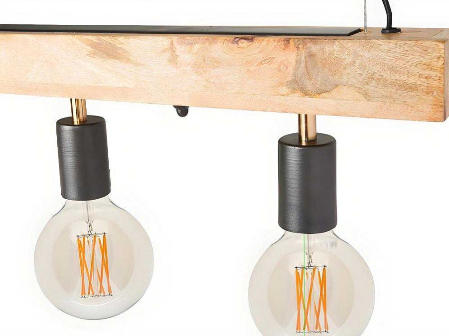 Vente-unique Hanglamp | Hanglamp Van Hout Julbo Met 5 Lampen In Industriele Stijl - Hout En Metaal - H17,5 X L100 Cm - Naturel En Zwart