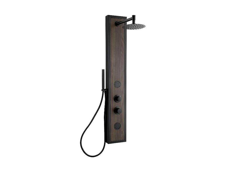 Shower & Design Douchekolom | Zwarte Douchekolom Met Massagestralen Met Houten Decoratie - H127 X L48,5 Cm - Ubala