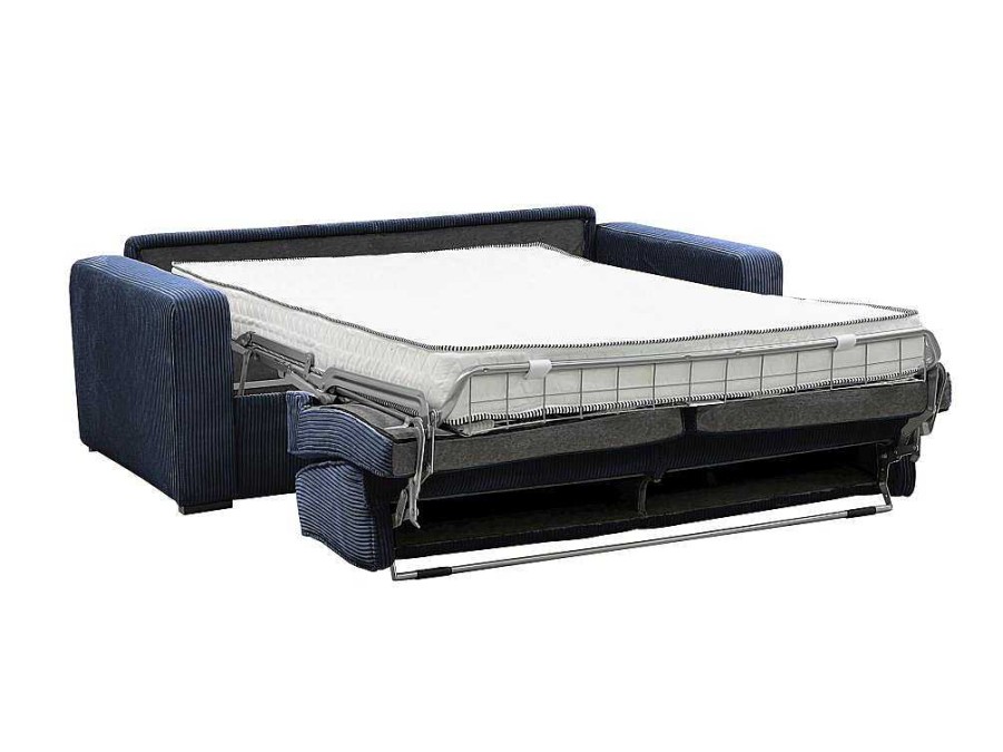 Vente-unique Slaapbank Met Matras | Express-Vierzitsslaapbank Van Blauw Ribfluweel - Bed 160 Cm - Matras 18 Cm - Mondovi