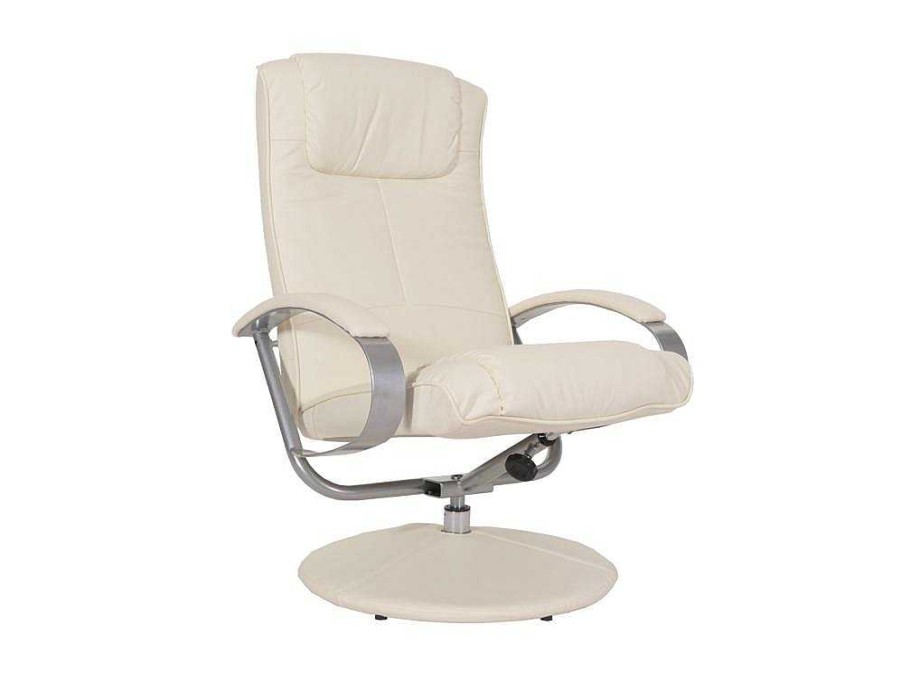 Vente-unique Fauteuil Kunstleer | Siena Relaxfauteuil Met Kruk, Creme-Wit