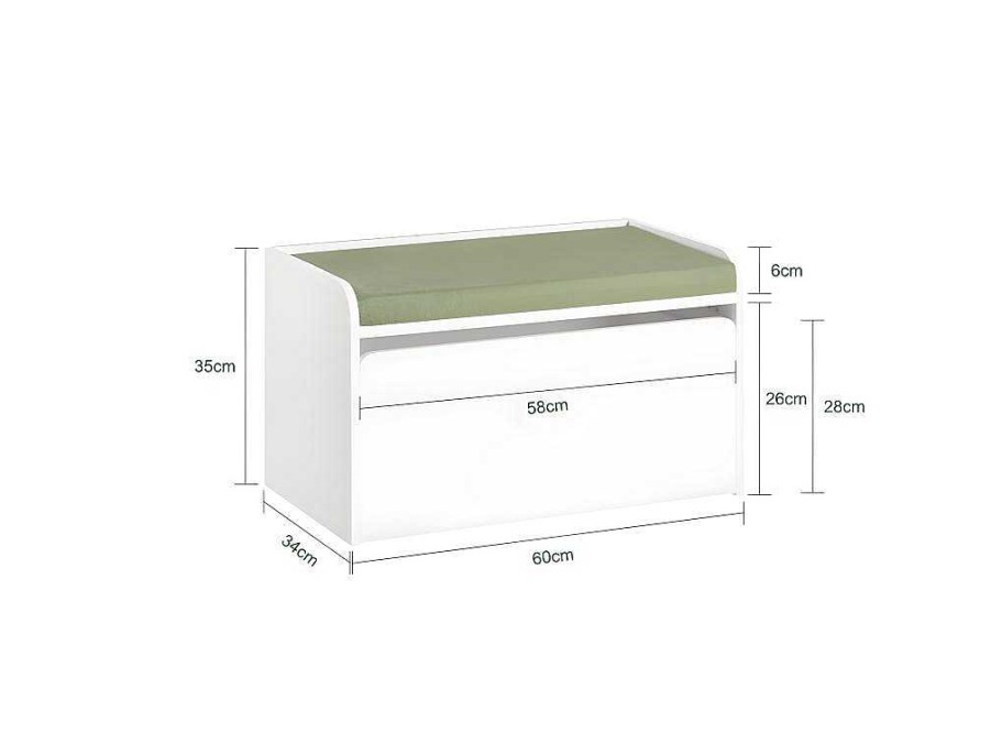 Sobuy Babymeubel | Sobuy Speelgoedkist Voor Kinderen, 2-In-1 Opbergdoos Met 1 Lade Op Wielen En Gevoerde Zitkussen, Wit, 60X34X35 Cm, Kmb80-W