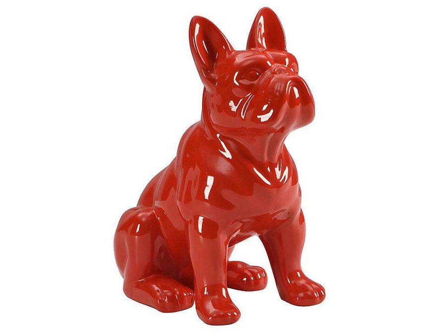 OZAIA Standbeeld | Beeld Van Franse Bulldog - Hars - L. 27 X B. 16 X H. 32 Cm - Rood - Doggo