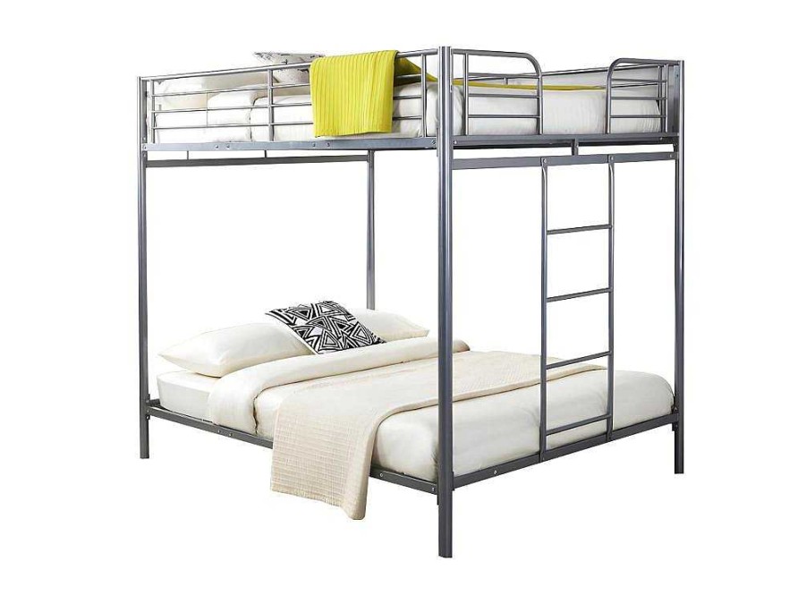 Vente-unique Kinderbed Stapelbed | Stapelbed Gemini Ii - 2 X 140 X 190 Cm - Zilverkleurig + 2 Matrassen