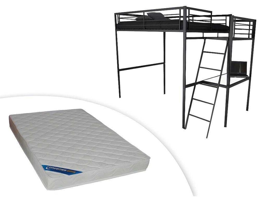 Vente-unique Kinderbed Hoogslaper | Hoogslaper Casual - Met Bureau - Kleur: Antraciet - Inclusief Matras 140 X 190 Cm