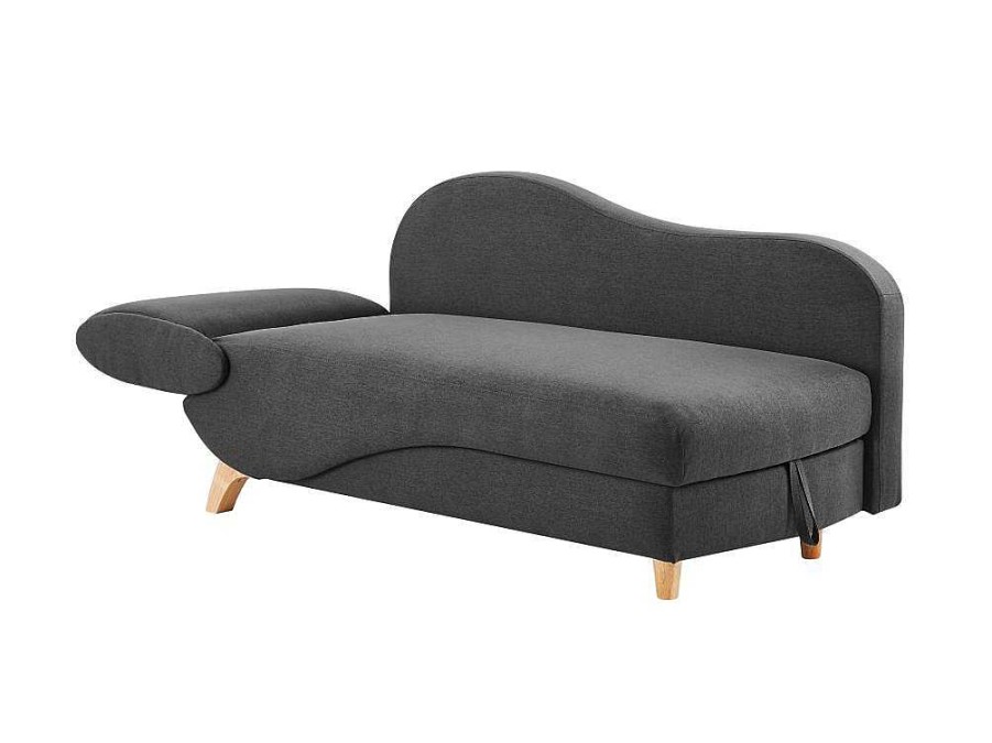 Vente-unique Chaise Longue | Slaapbank Van Antraciete Stof Met Opbergruimte - Hoek Rechts - Penelope