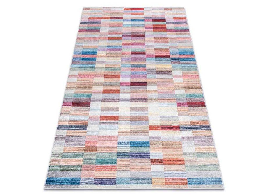 RugsX Klein Tapijt | Andre 2295 Tapijt Wasbaar Klaver Strips Antislip - Roze / Blauw 120X170 Cm