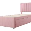 ModernLuxe Bed Met Slaaplade | Gestoffeerd Linnen Bed 90X200Cm - Met Onderschuifbed Op Wielen En 3 Lades - Roze