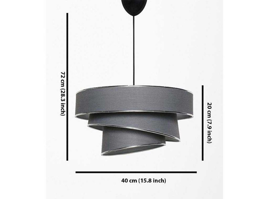 OZAIA Hanglamp | Hanglamp Van Stof En Metaal Met Aanpasbare Hoogte - D40 X H30-70 Cm - Antraciet En Zilverkleurig - Tairon