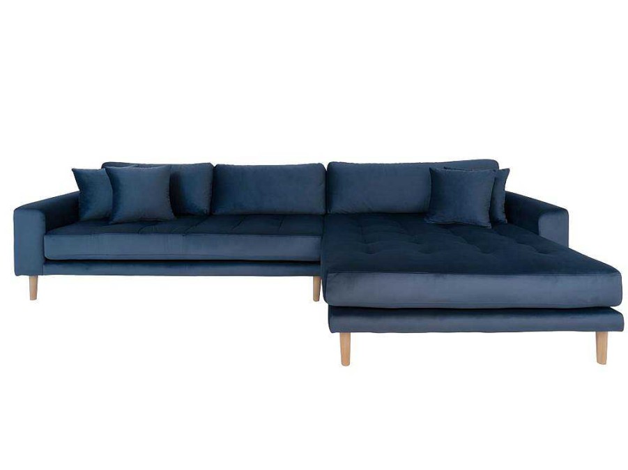 House Nordic Vierzitsbank | Lido Bank Met Chaise Longue Rechts Velours Donker Blauw.