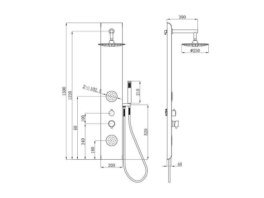 Shower & Design Douchekolom | Douchekolom Met Massagestralen Jubida - Zwart - 20*130 Cm