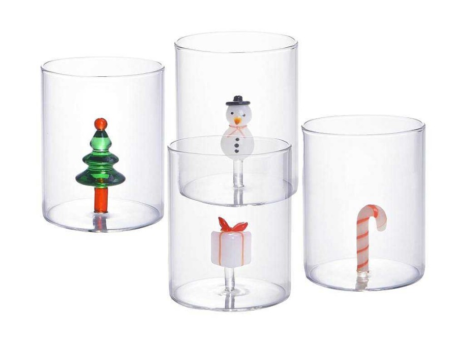 OZAIA Tafelservies | Set Van 4 Glazen Met Kerstmotieven - O7,5 X H9,5 Cm - Scopa