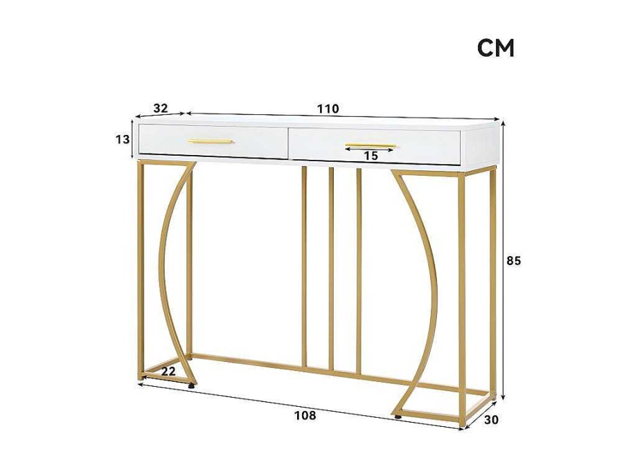 ModernLuxe Sidetable | Console Met 2 Lades - Moderne Stijl - Wit & Goud