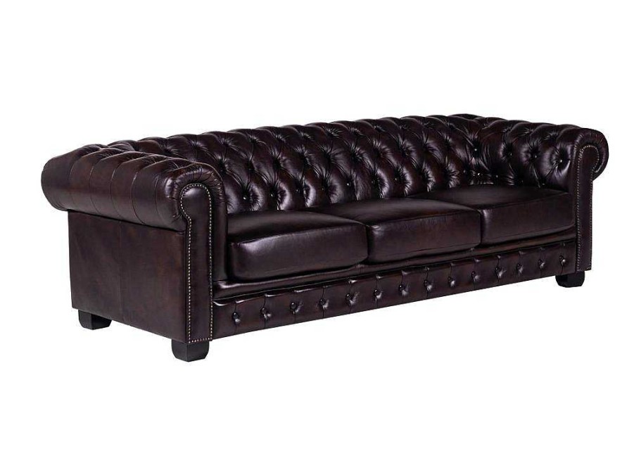 LINEA SOFA Chesterfield Zitbank | Vierzitsbank Chesterfield Brenton 100% Buffelleer - Bruin Tinten