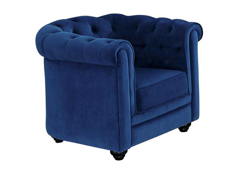 Vente-unique Fauteuil Stof | Fauteuil Chesterfield - Fluweel - Koningsblauw