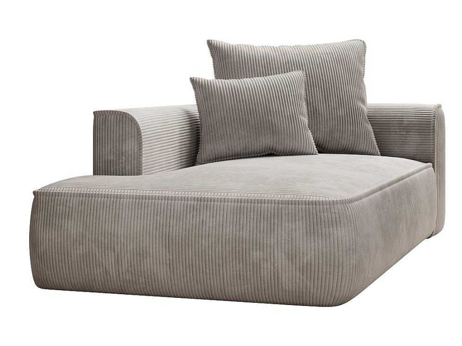 Vente-unique Chaise Longue | Chaise Longue Met Hoek Links Van Beige Ribfluweel Pineta