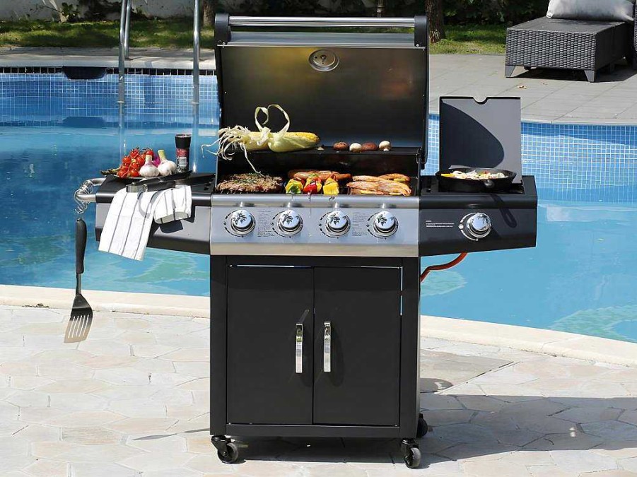 Vente-unique Buitenkeuken | Barbecue Op Gas Met 4 Branders En 1 Rechaud Aan De Zijkant 143 X 54 X 115 Cm - Smoky