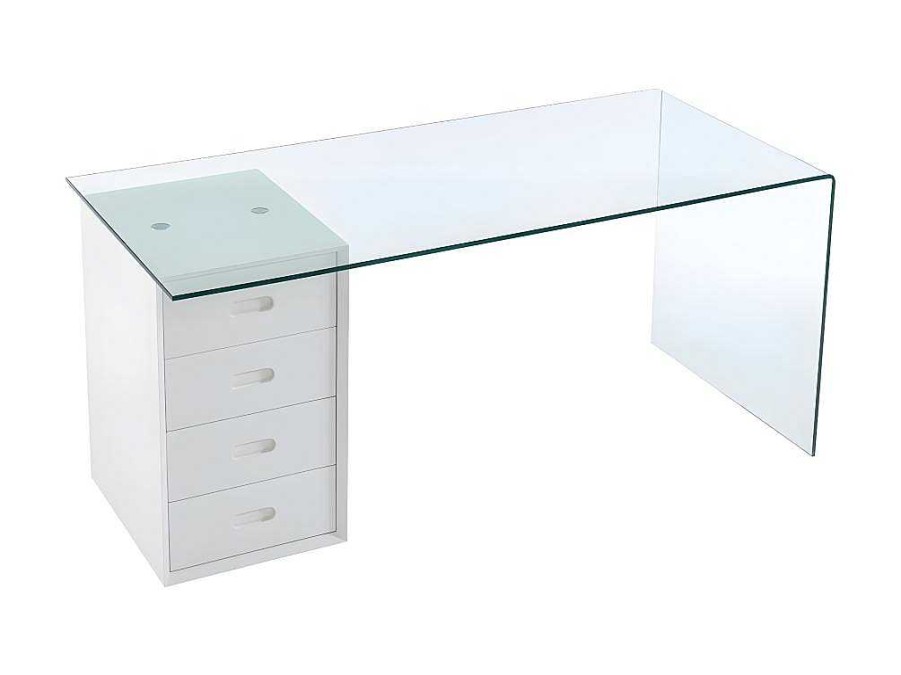 Vente-unique Bureaumeubel | Bureau Muriel Met Opbergruimte - 4 Laden - Gehard Glas & Mdf