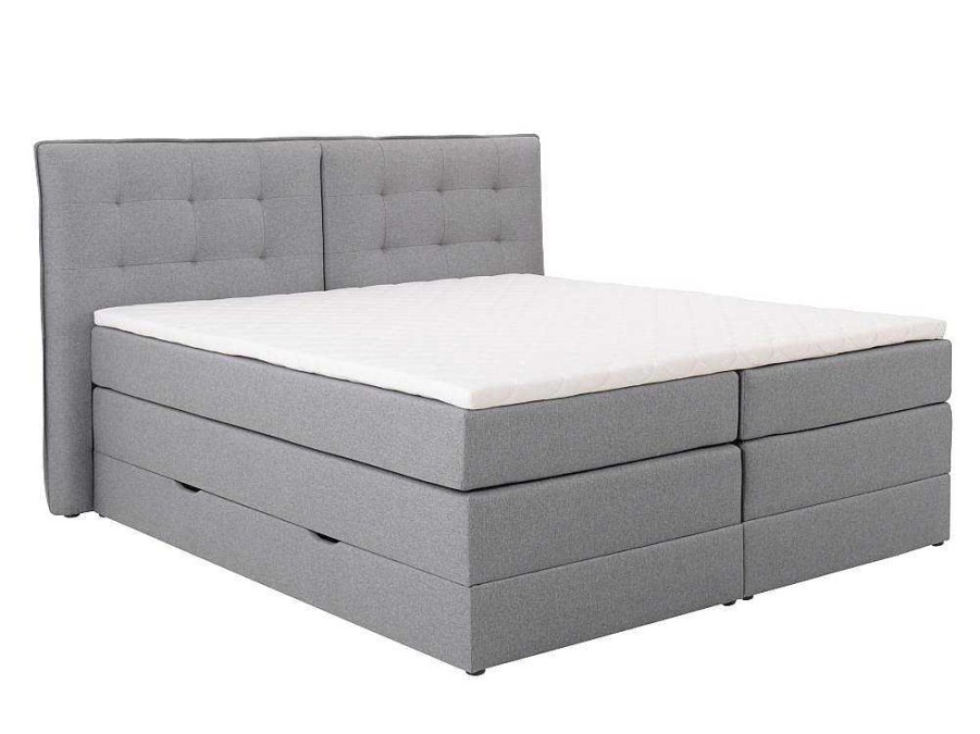 Palacio Boxspringbed | Set Boxspring Met Hoofdbord + Bedbodems Met Opbergruimte + Matras + Dekmatras - 180 X 200 Cm - Lichtgrijze Stof - Perama Van Palacio