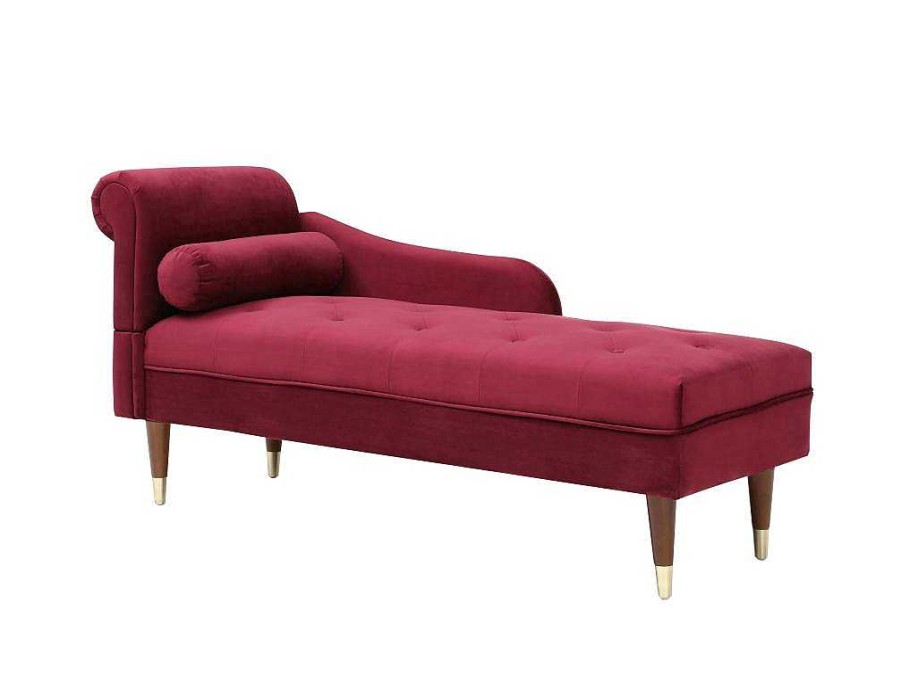 Vente-unique Chaise Longue | Chaise Longue Rechts Van Bordeaux-Rood Velours Umari