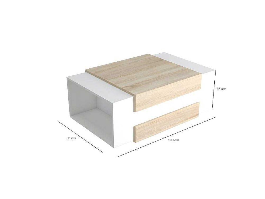 EPIKASA Salontafel | Ulrica Koffietafel, Wit, Sonoma, 100X60X35 Cm, Epikasa