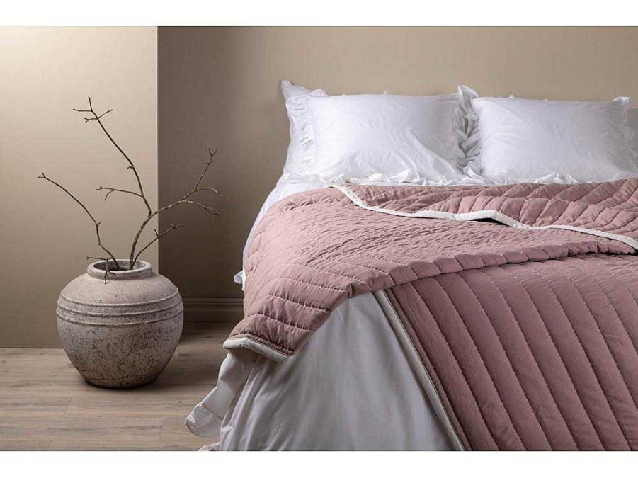 Vente-unique Beddengoed | Juni Sprei 180X260Cm Oudroze, Wit.