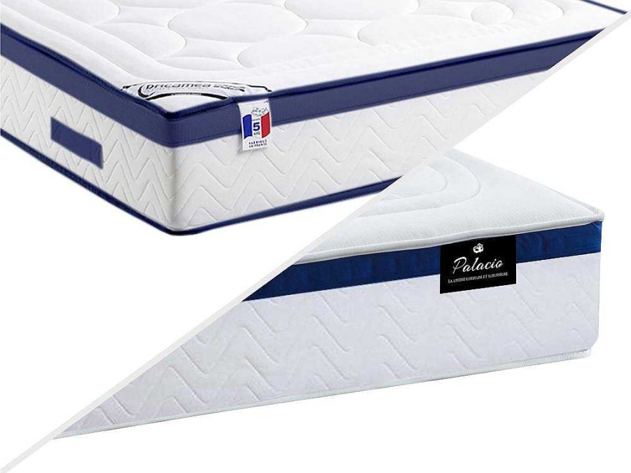 Palacio Set Matras En Lattenbodem | Set Bedbodem En Matras Pocketveren En Vormgeheugen Met Textuur Marquis Van Dreamea - Dikte 30 Cm - 140 X 190 Cm - Blauw