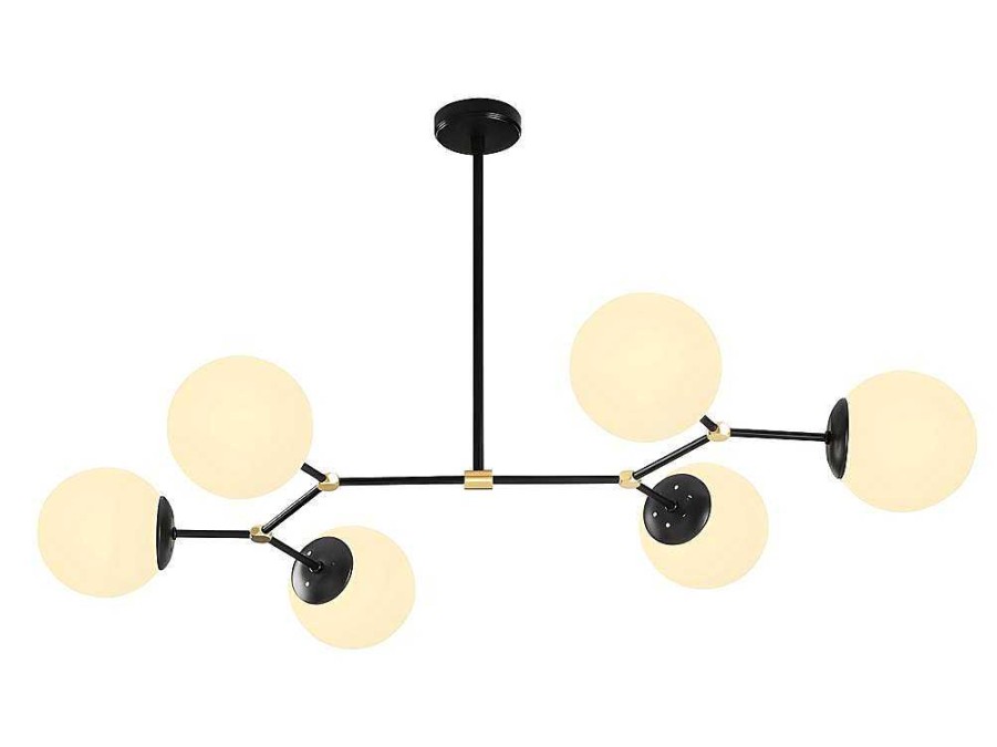 OZAIA Hanglamp | Metalen Plafondlamp Met 6 Bollen Damar - L. 100 X H. 52 Cm - Zwart En Goudkleurig