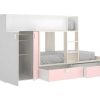 Vente-unique Kinderbed | Stapelbed Juanito Met Ingebouwde Kast En Opbergruimte - 2X90X190Cm - Wit, Eiken En Roze