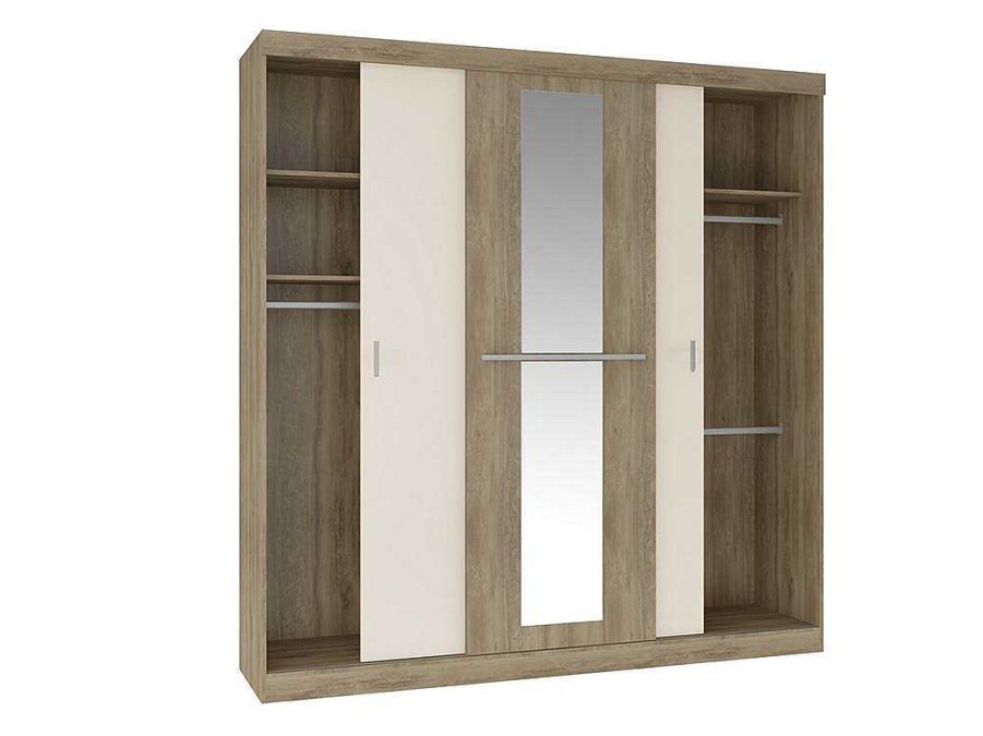 Vente-unique Kledingkast | Kledingkast - 3 Schuifdeuren - Met Spiegel - L205Cm - Naturel En Beige - Didda Ii