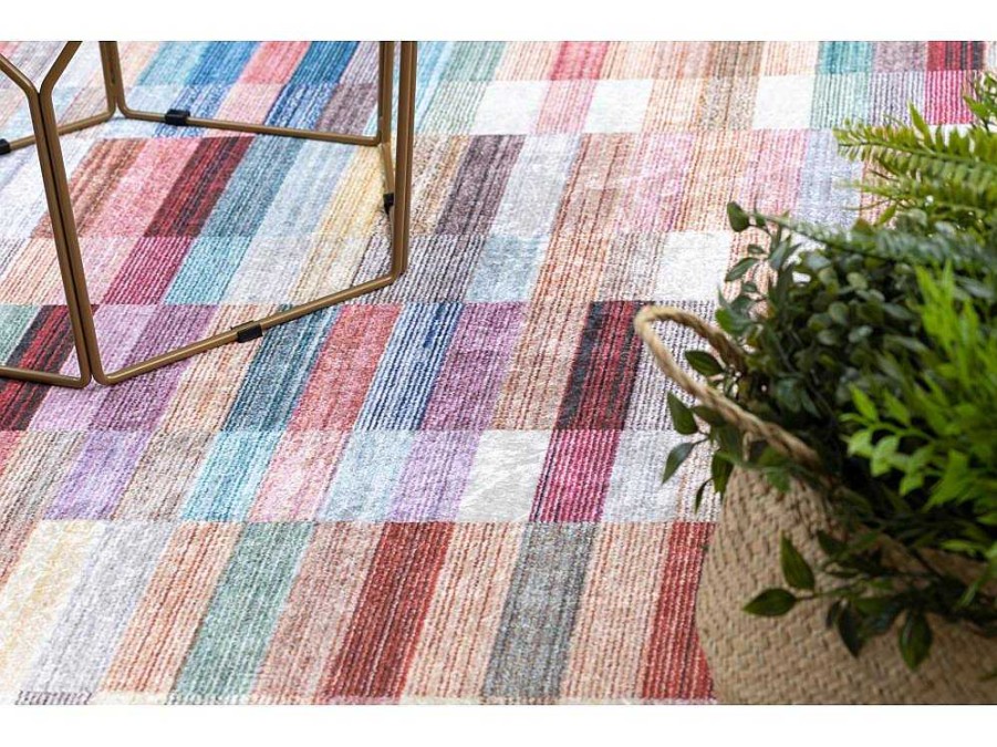 RugsX Klein Tapijt | Andre 2295 Tapijt Wasbaar Klaver Strips Antislip - Roze / Blauw 120X170 Cm