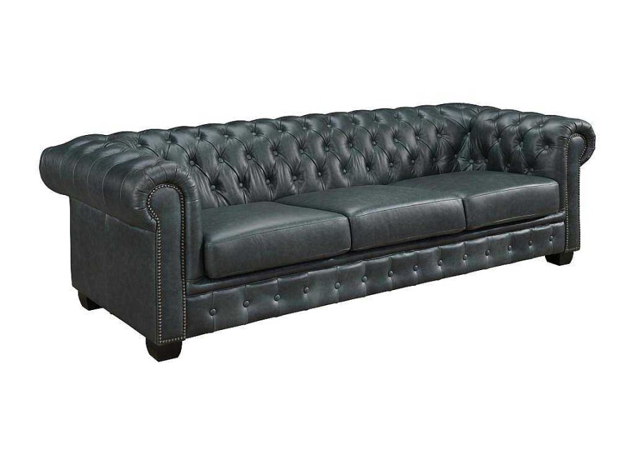 LINEA SOFA Vierzitsbank | Chesterfield Zitbank 4 Plaatsen Brenton 100% Buffelleer - Spaans Groen