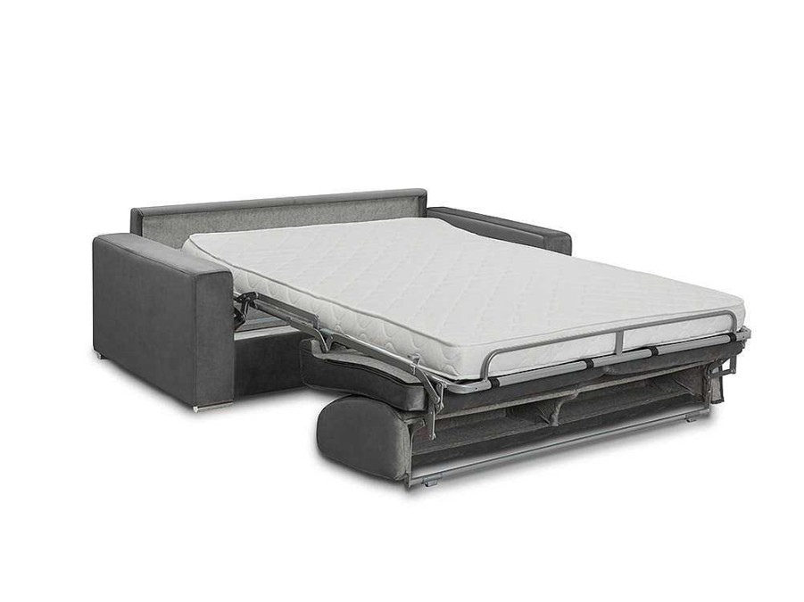 Vente-unique Speciale Modellen Zitbanken & Fauteuils | Driezits Express Bedbank Van Fluweel Calito - Antraciet - Tweepersoonsbed 140 Cm - Matras 14 Cm