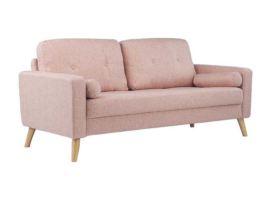 Vente-unique Scandinavisch | Driezitsbank Van Stof Met Woleffect Tatum - Roze